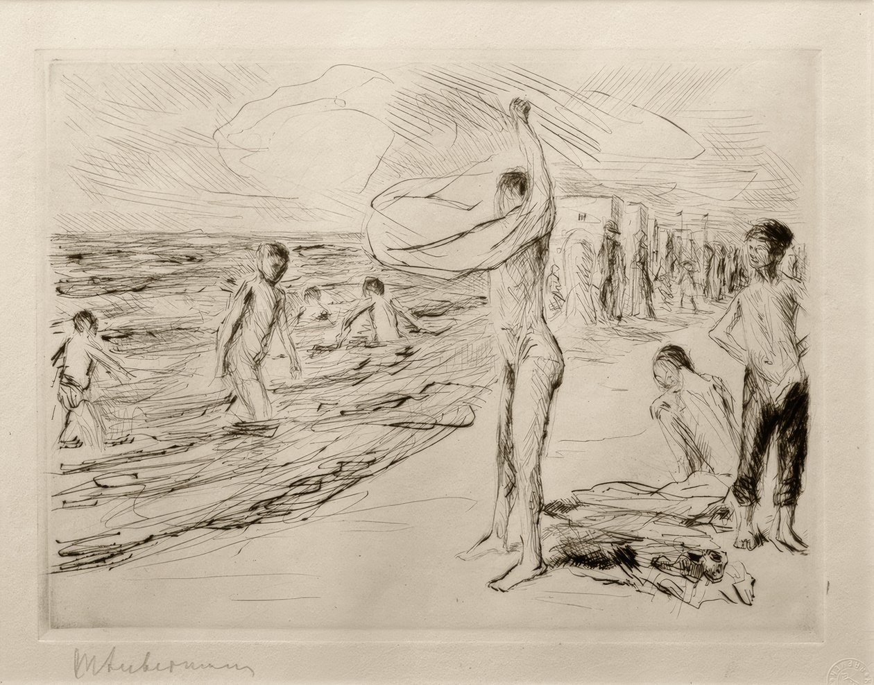 莱伯曼（M.Liebermann）在风中沐浴男孩 作者 马克斯·利伯曼