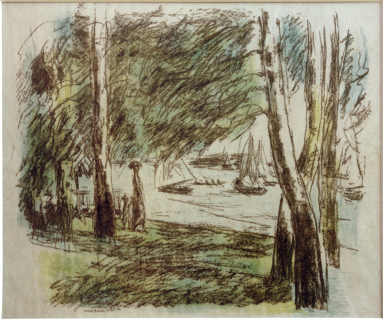 利伯曼（M.Liebermann），用帆船在万湖（Wannsee）上风景 作者 马克斯·利伯曼