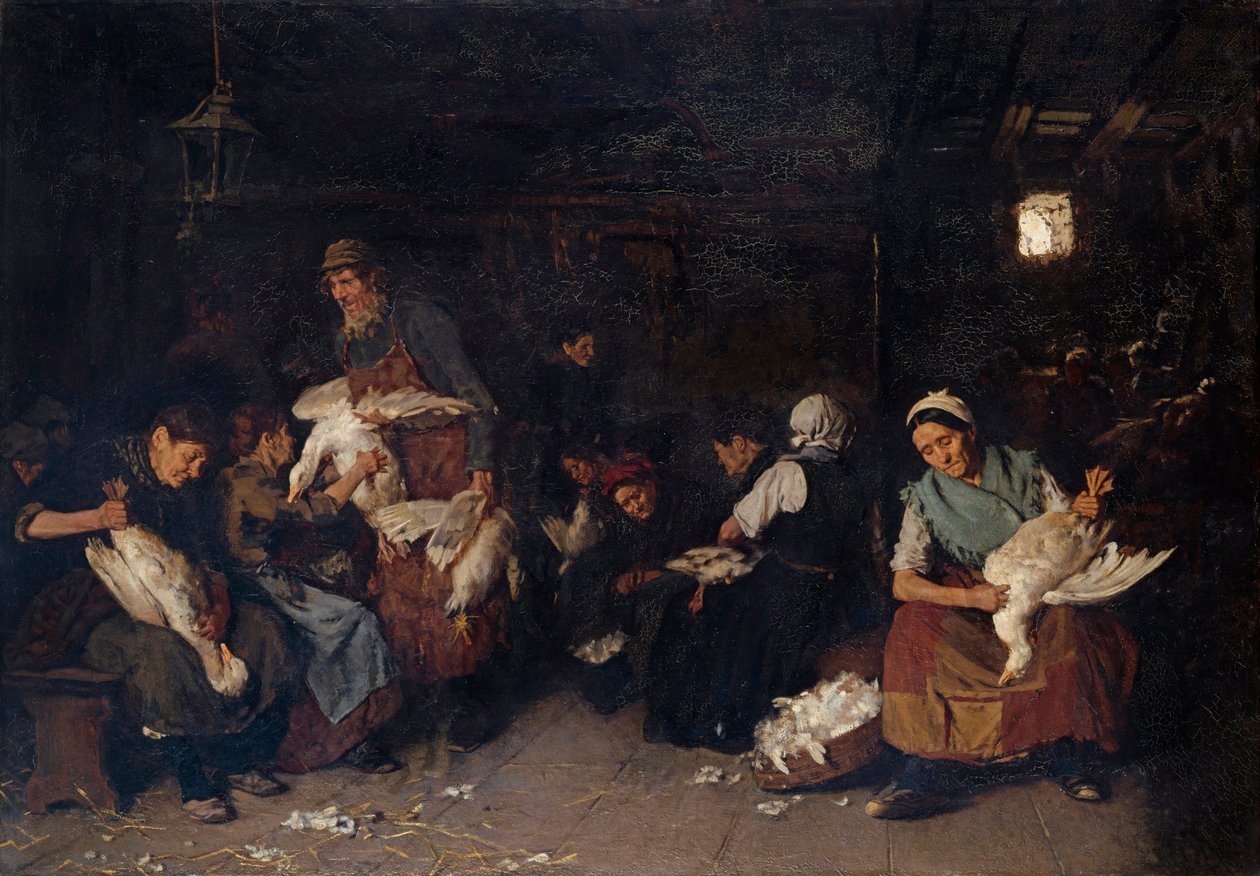 "马克斯-利伯曼(1847-1935)的油画作品《拔鹅的女人》(Paysannes plumant des oies) 1872年，布面油画，119.5x170厘米 柏林国家博物馆 作者 马克斯·利伯曼