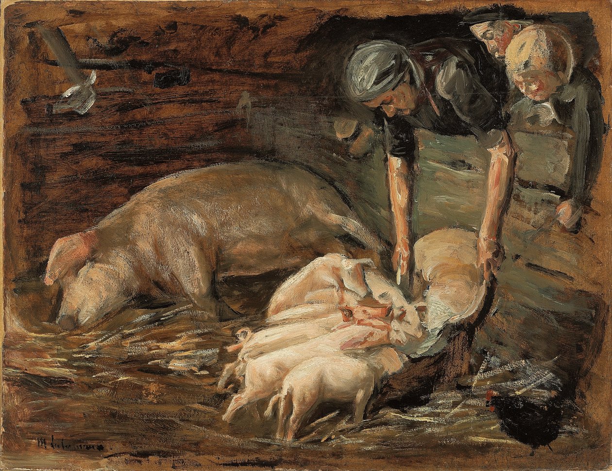 猪圈，苗圃；猪的苗圃，1887年 作者 马克斯·利伯曼