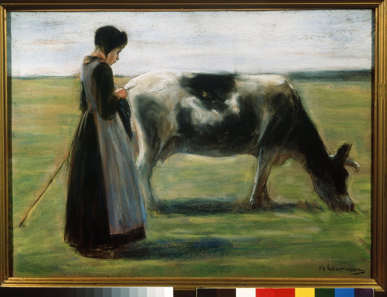 "与牛在一起的女孩"，马克思-李伯曼（1847-1935 年）粉彩画，莫斯科普希金博物馆 作者 马克斯·利伯曼