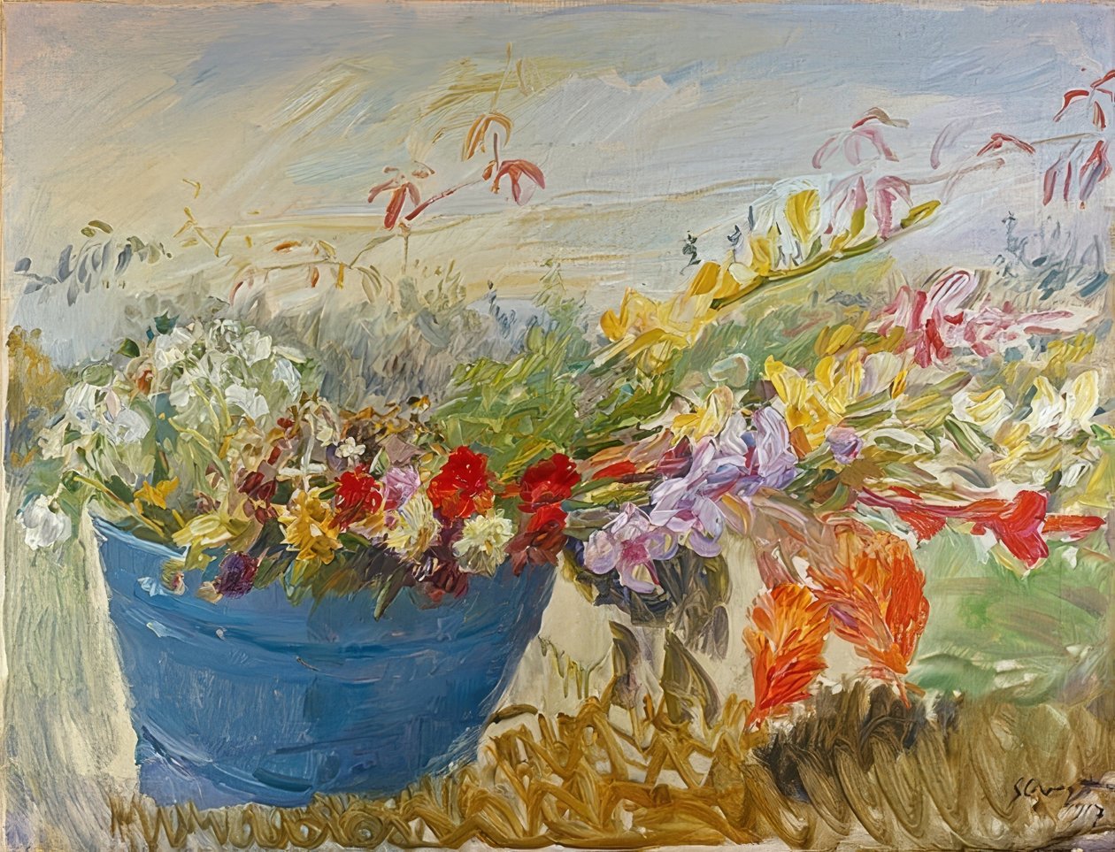 花静物在户外。 1917年 作者 马克斯·斯沃沃格