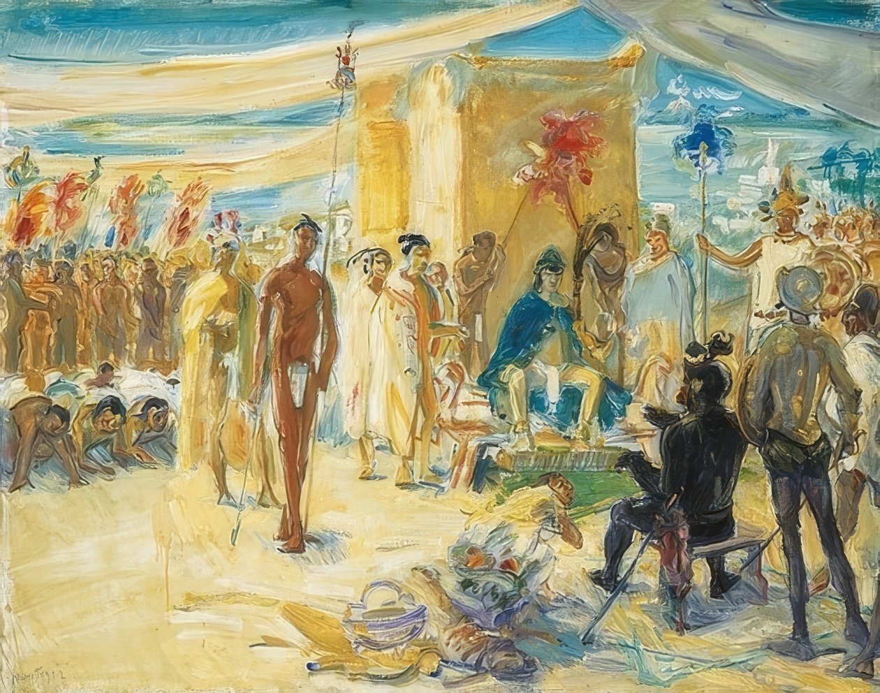 墨西哥皇帝蒙特祖玛前的费尔南多·科尔特斯（Fernando Cortez）。 1917年 作者 马克斯·斯沃沃格