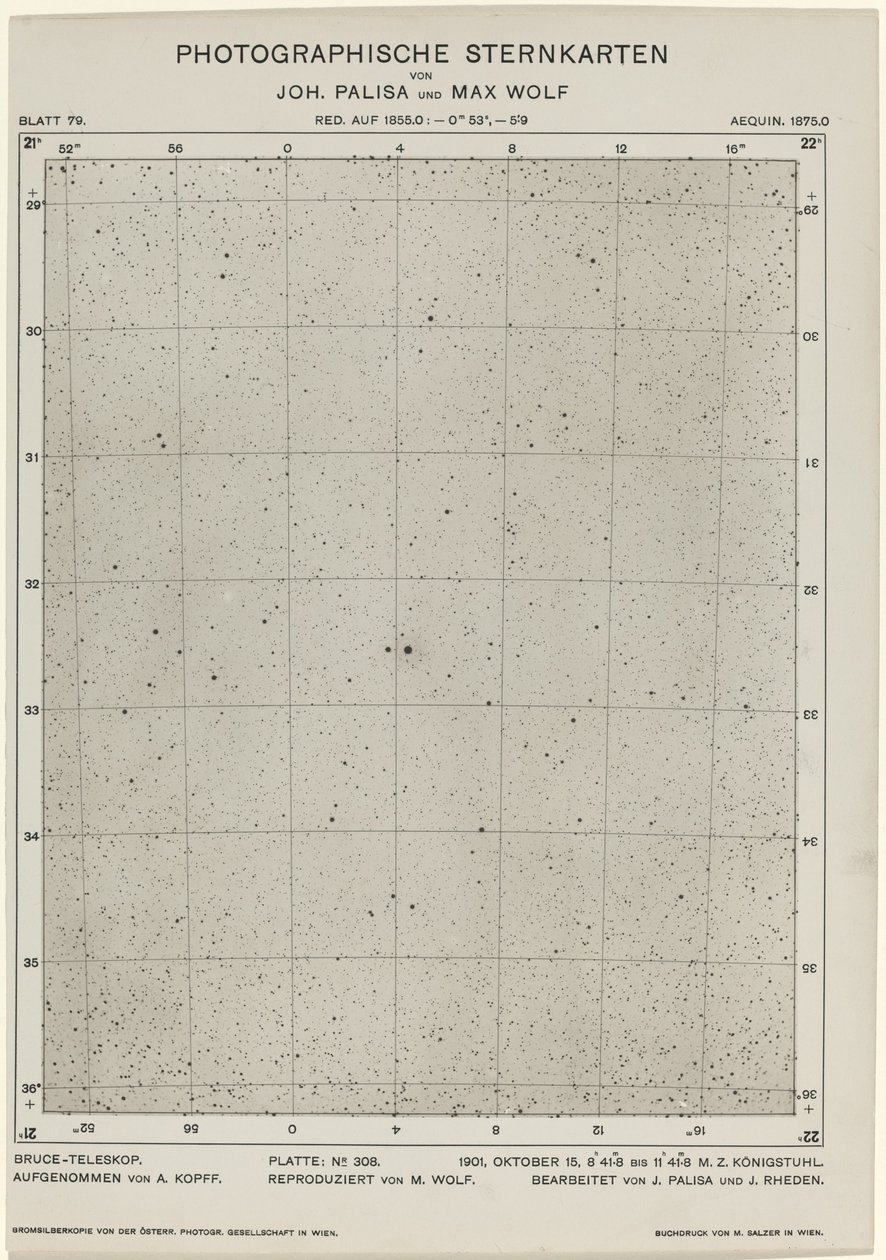 Photographische Sternkarten 1901年10月15日，654。创作者：Max Wolf, Johann Palisa. 作者 马克斯·沃尔夫，约翰·帕利萨