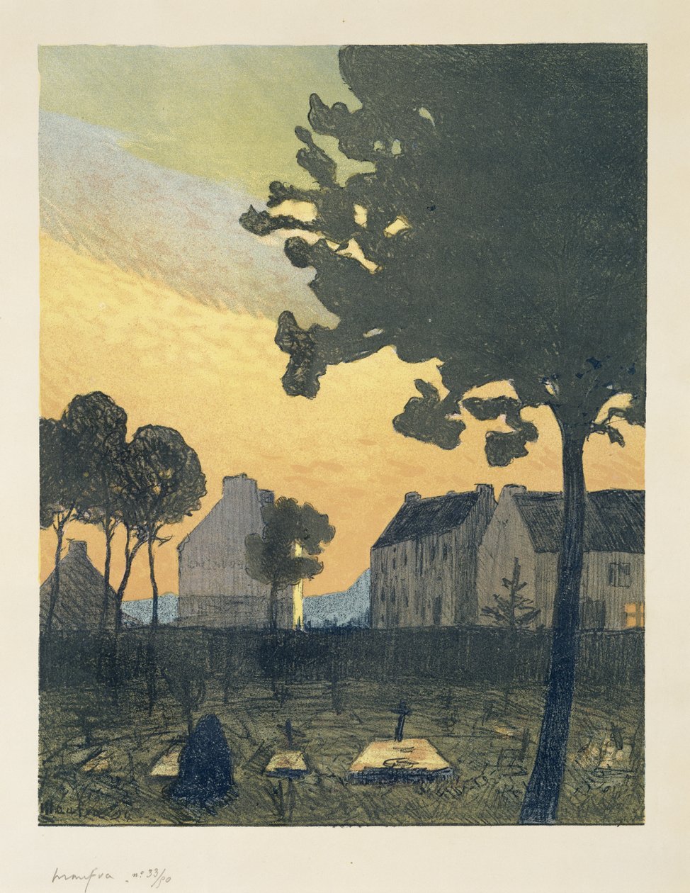 Paysage au soir（夜景），1894年（编织纸上的彩色版画） 作者 马克西姆·埃米尔·路易斯·莫夫拉
