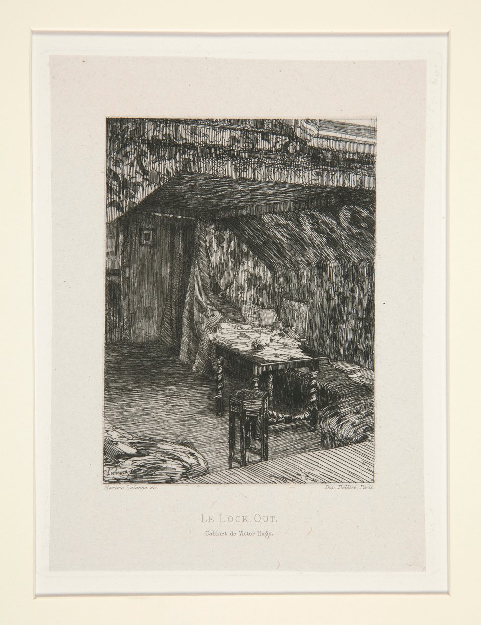 Le look out, cabinet de Victor Hugo（《维克多-雨果的办公室》），选自《维克多-雨果》（Chez Victor Hugo）组曲第 9 幅。 作者 马克西姆·拉兰（Maxim Lalanne）