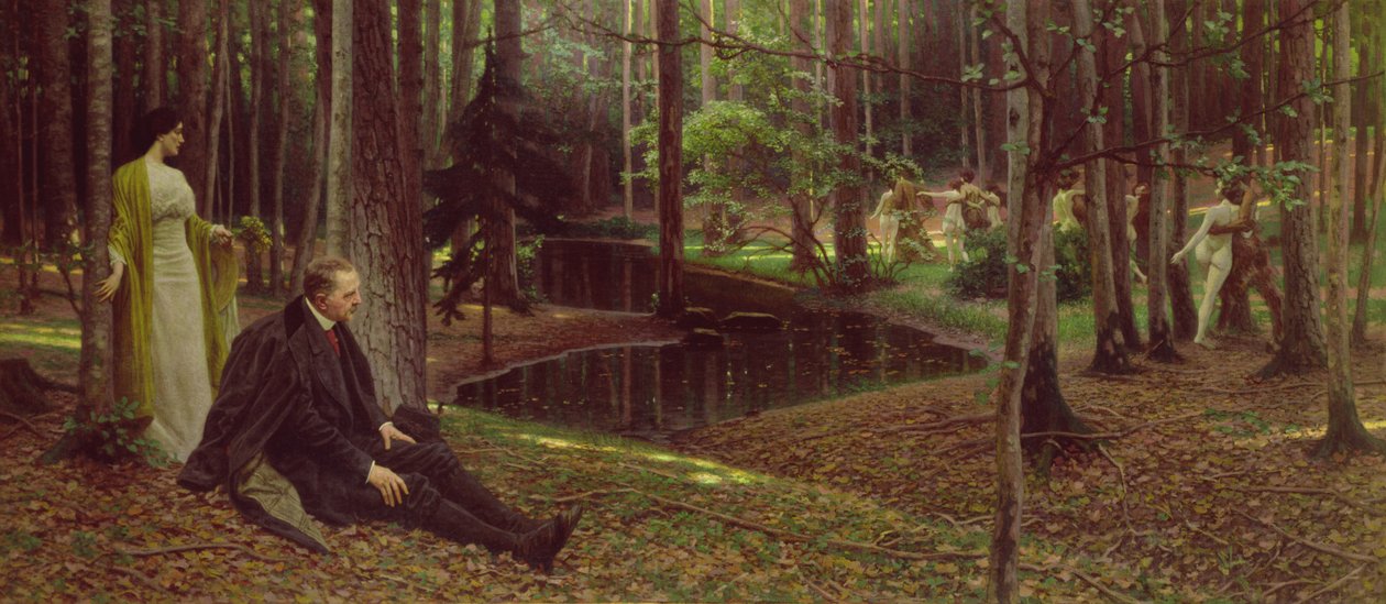 画家 Freidrich Konig (1847-1941) 和 Ida Kubelweiser a wood，c.1910 (o/c) 作者 马克西米利安·伦兹（Maximilian Lenz）