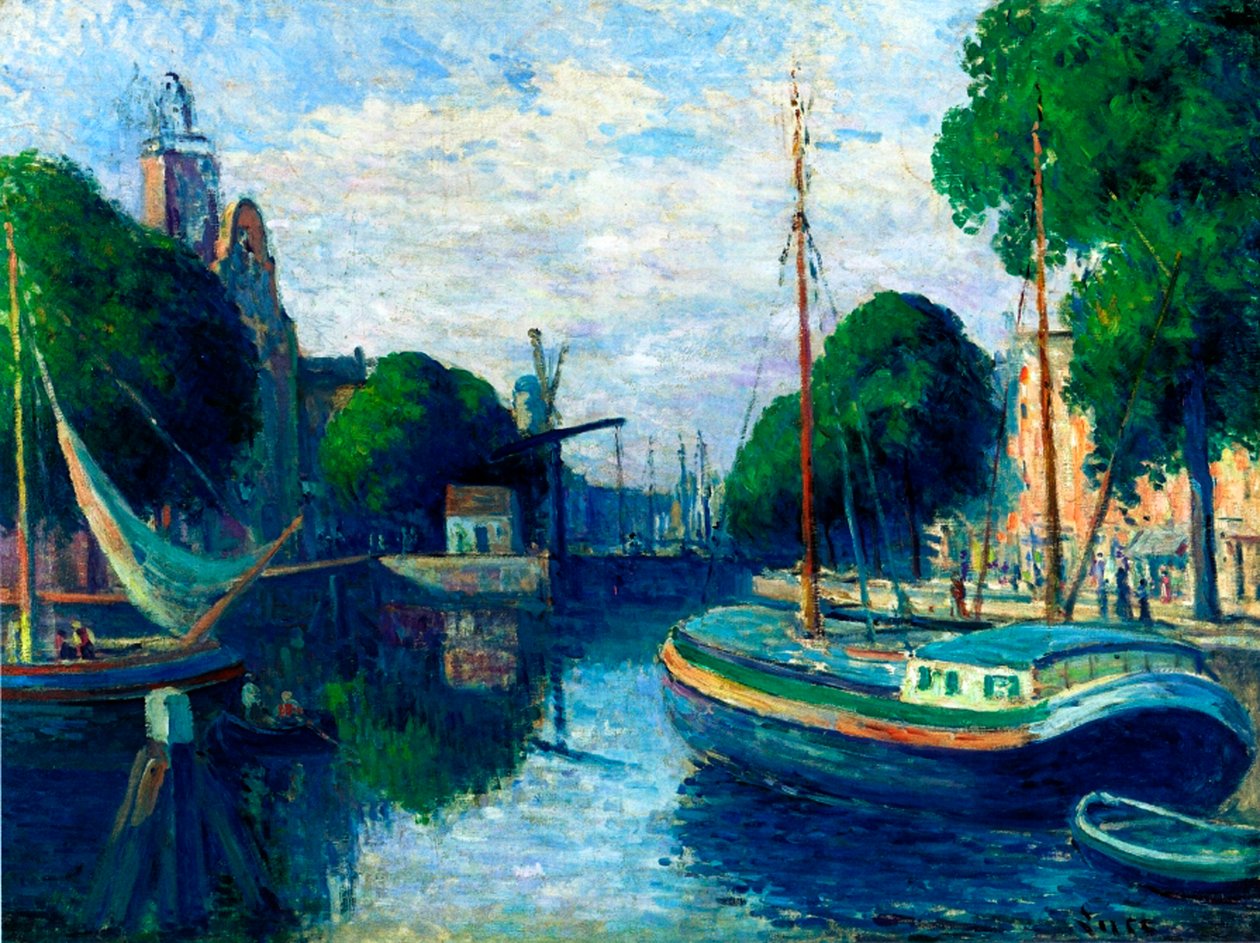 驳船在鹿特丹运河，1908年 作者 马克西米利安·卢斯（Maximilien Luce）