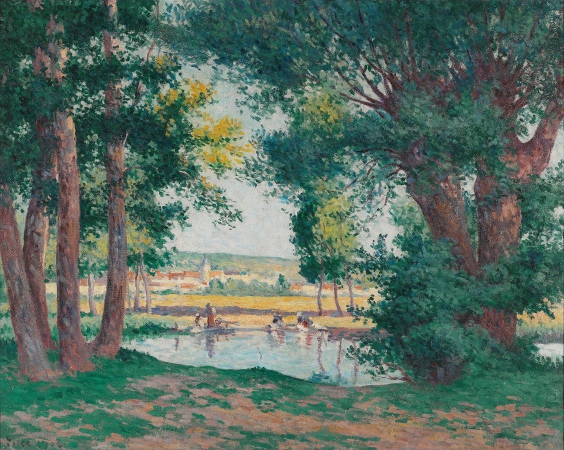 Bessy-Sur-Cure，位于水边的Lavandieres 作者 马克西米利安·卢斯（Maximilien Luce）