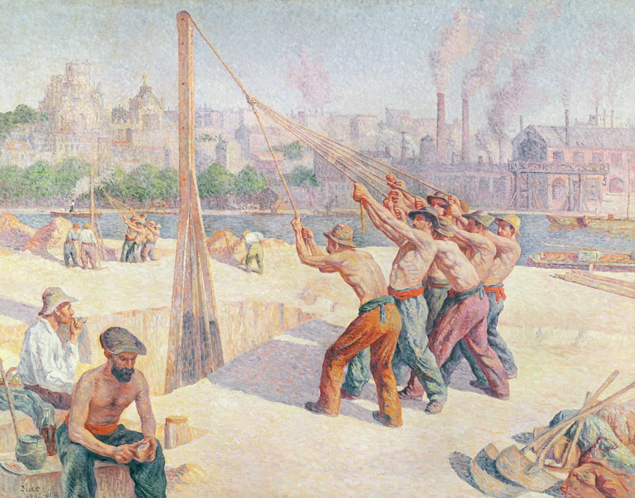 1902年3月在比扬古塞纳码头的工人 作者 马克西米利安·卢斯（Maximilien Luce）