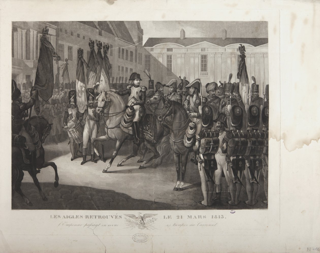 1815年3月21日，皇帝在Carrousel审查他的部队，由Moreau雕刻 作者 马克西米利安·皮埃尔·凯普费尔