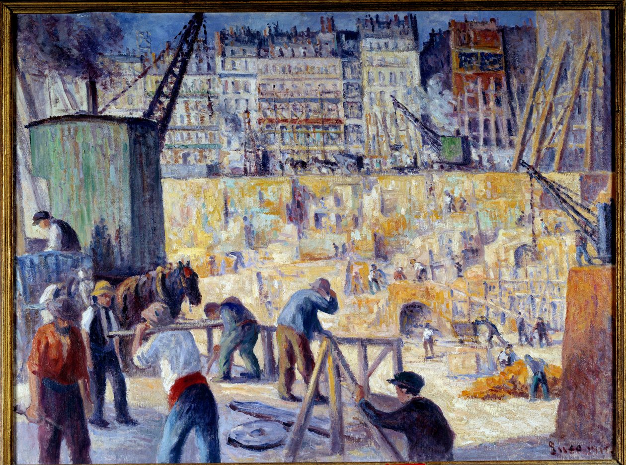 A construction site in Paris in 1912 Painting by Maximilien Luce (1858-1941) 1912 Dim. 0,6x0,81 m Rouen, Musee des Beaux Arts 作者 马克西米利安·卢斯（Maximilien Luce）