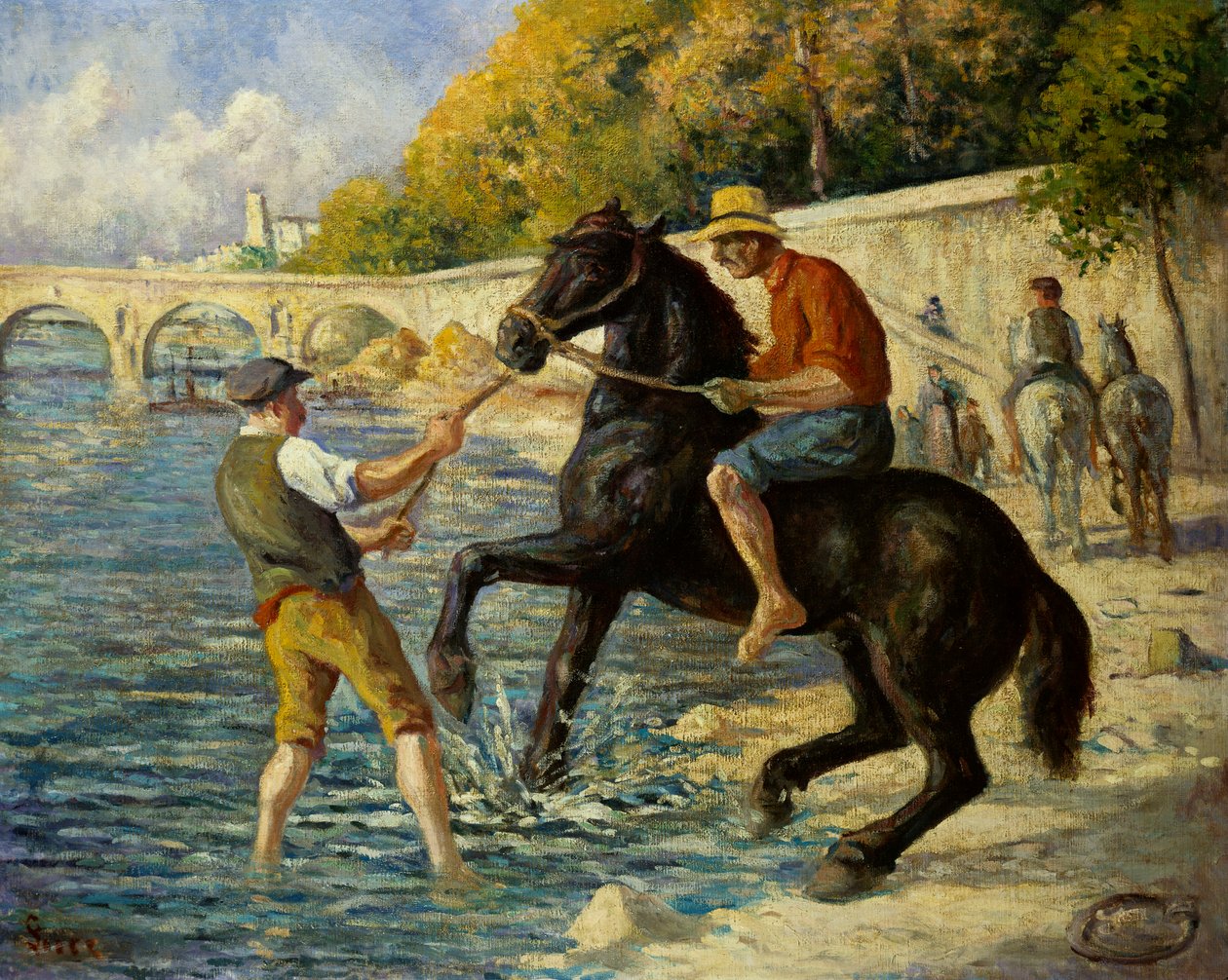 塞纳河上的沐浴马，1910年 作者 马克西米利安·卢斯（Maximilien Luce）