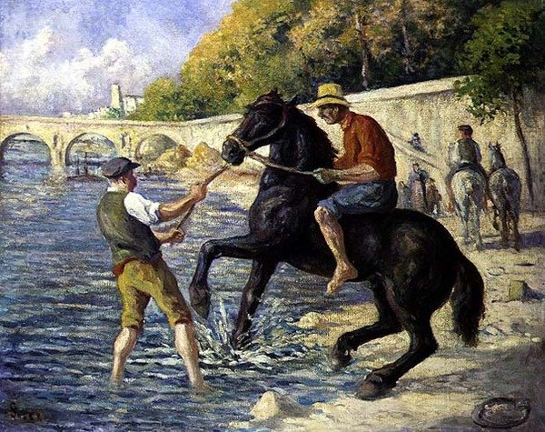 给马洗澡，约1910年（布面油画） 作者 马克西米利安·卢斯（Maximilien Luce）
