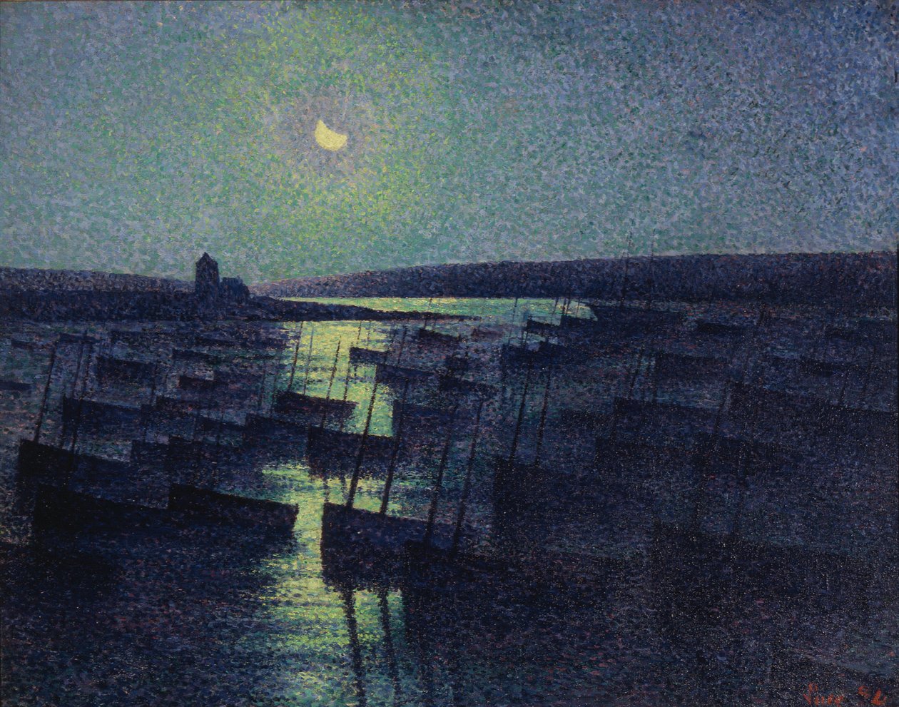 卡马雷特、月光和渔船 作者 马克西米利安·卢斯（Maximilien Luce）