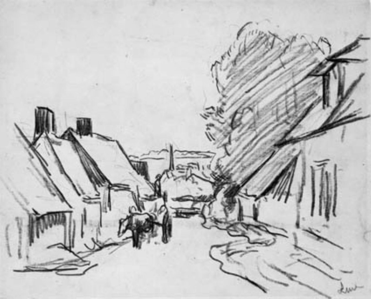 有马车的乡村街道。埃普特河畔埃拉尼（？） 作者 马克西米利安·卢斯（Maximilien Luce）