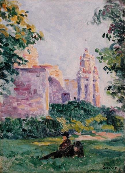 草地上的休息，约1897年（油画板）。 作者 马克西米利安·卢斯（Maximilien Luce）
