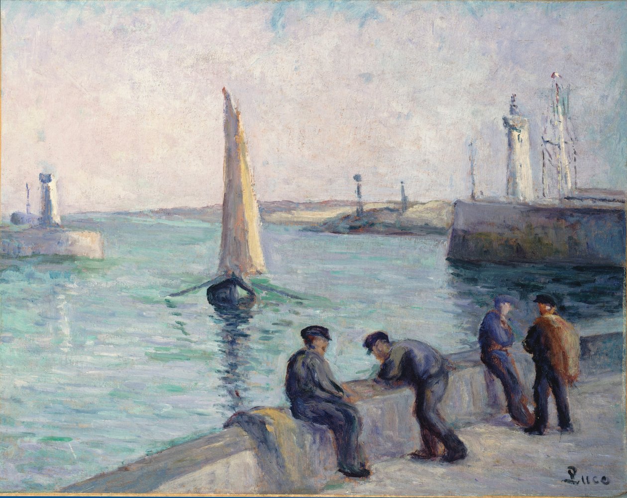 码头上的渔民，约1920年 作者 马克西米利安·卢斯（Maximilien Luce）