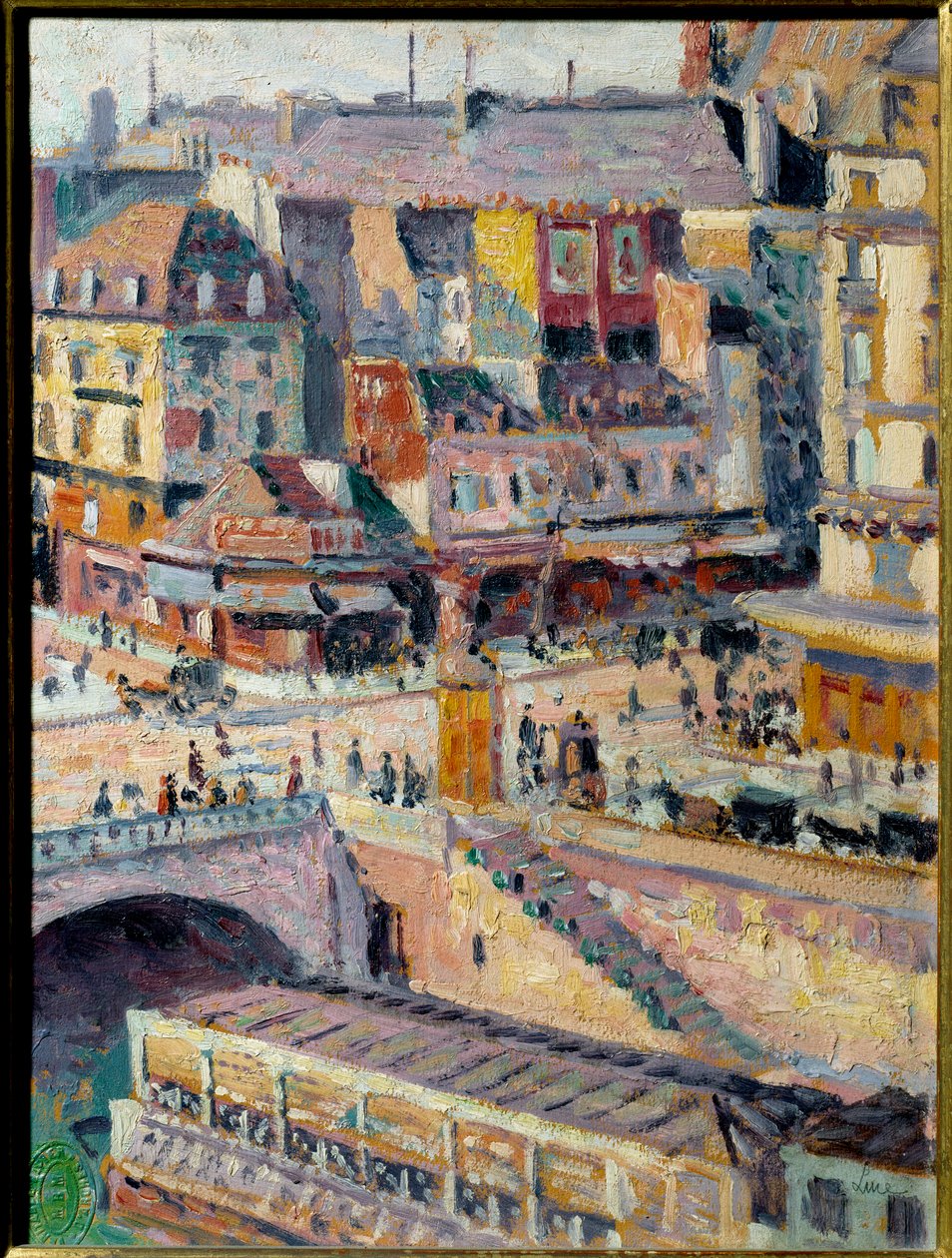 The Saint Michel Bridge and the Quay of the goldsmith. Oil on paper maroufle on isorel. Painting by Maximilian Luce (1858-1941) 作者 马克西米利安·卢斯（Maximilien Luce）