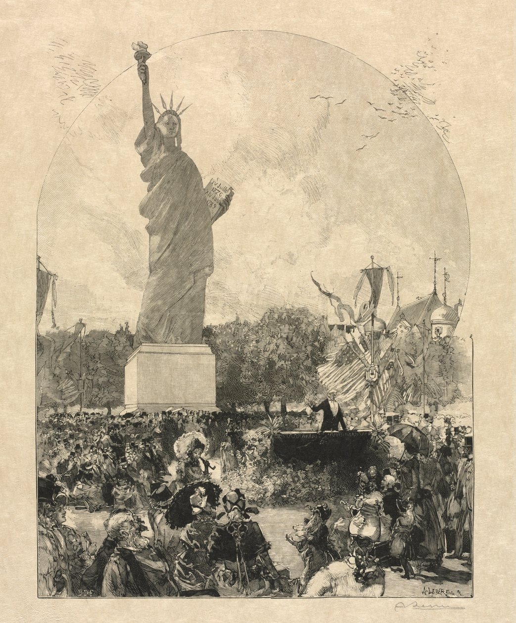 自由启迪世界，美国人提供给巴黎市的，1885年。 作者 5 月 30 日出版于 Le Monde Illustre 1885