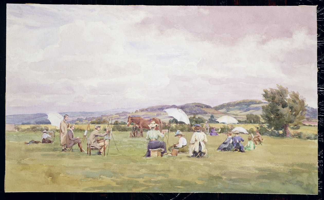 科茨沃尔德的写生聚会，约 1910 年（纸面水彩画） 作者 梅弗朗西斯