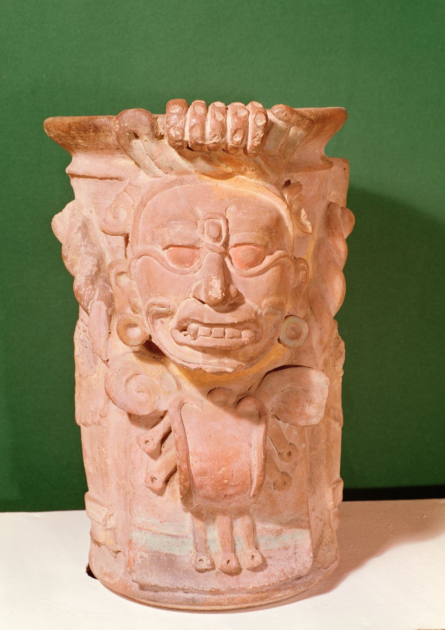 圆柱花瓶与太阳神的头，经典时期，7-10世纪（兵马俑） 作者 玛雅人