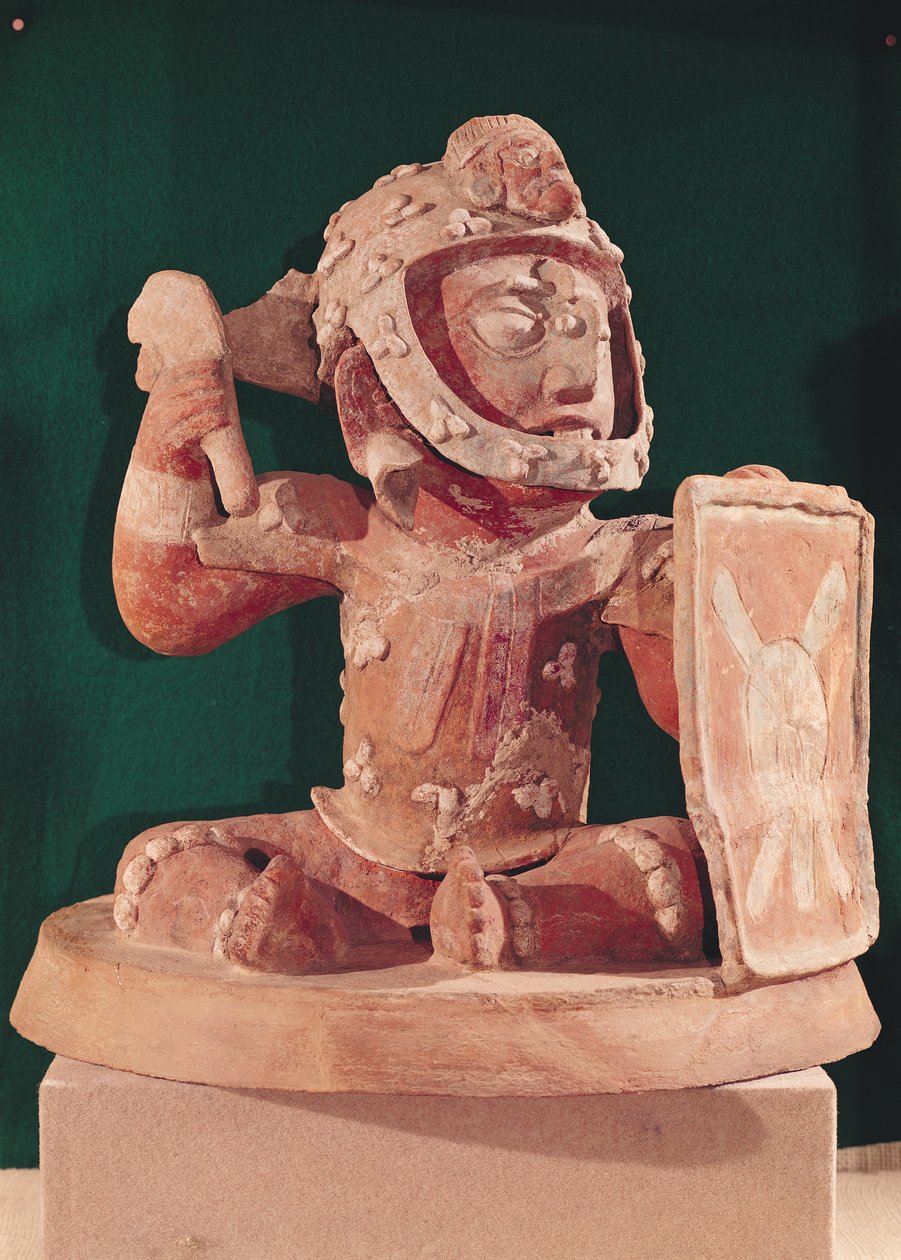 带有战士形象的瓮盖，来自危地马拉，经典时期，600-950（兵马俑） 作者 玛雅人