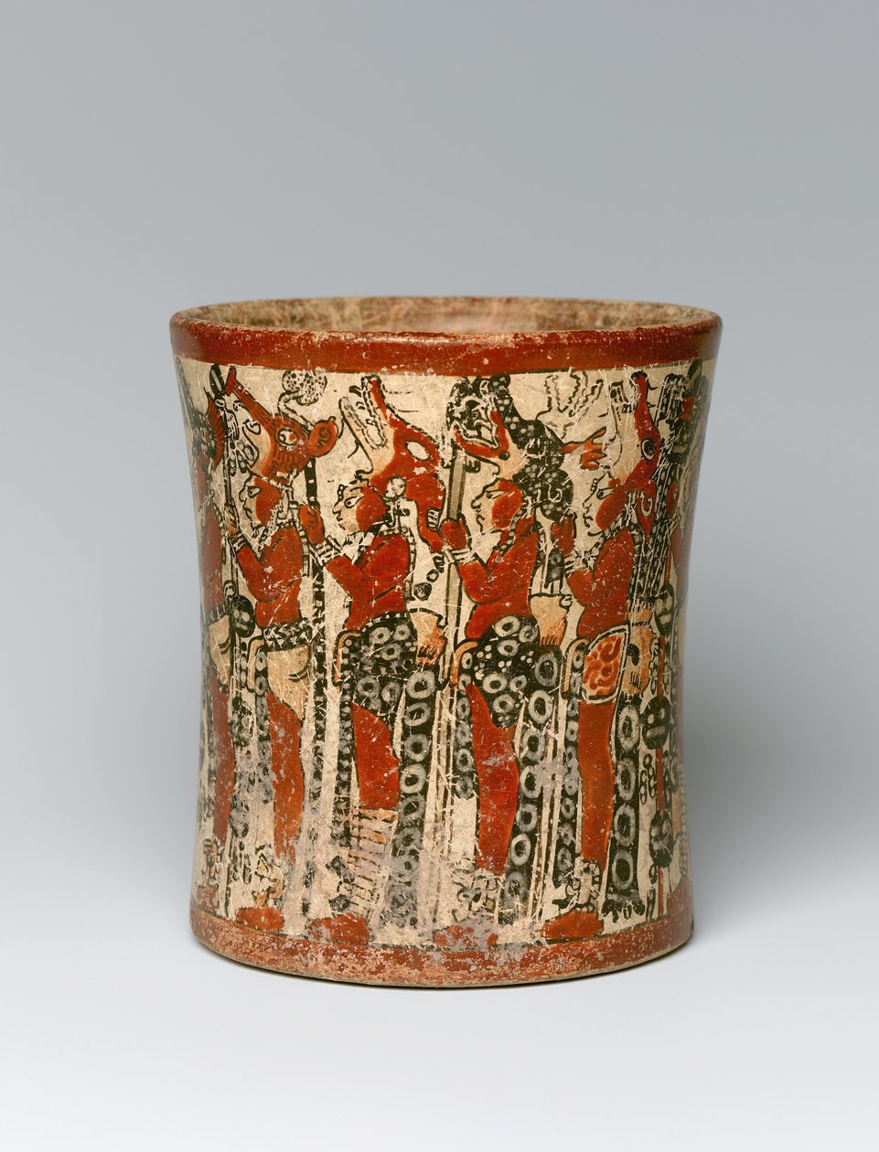 圆柱形容器，发现于墨西哥尤卡坦，c.550-950（陶瓷） 作者 玛雅人