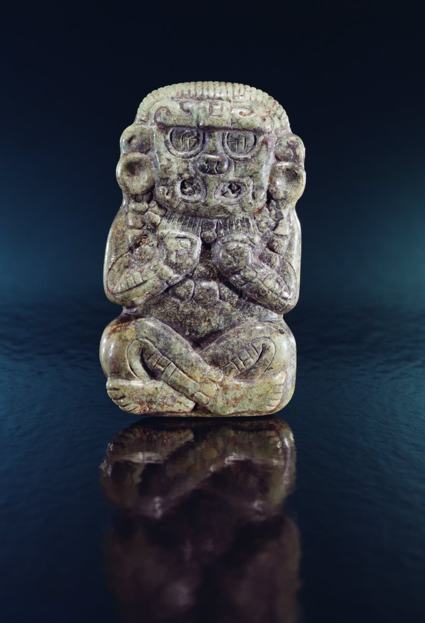 神像，洪都拉斯（玉和朱砂） 作者 玛雅人