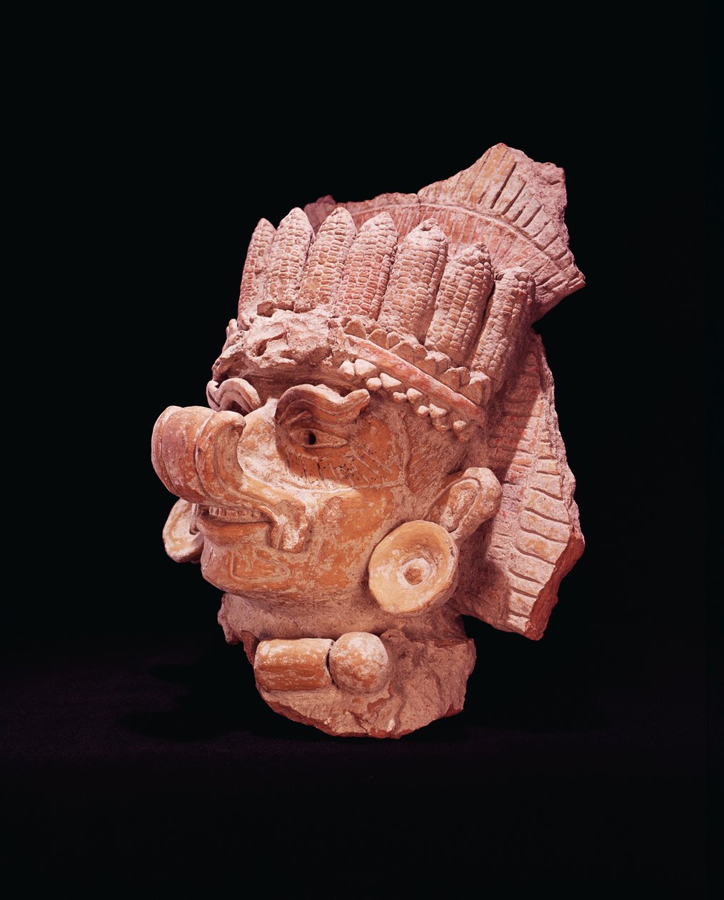 公元500年，瓦哈卡玛雅玉米神的头（陶器） 作者 玛雅人