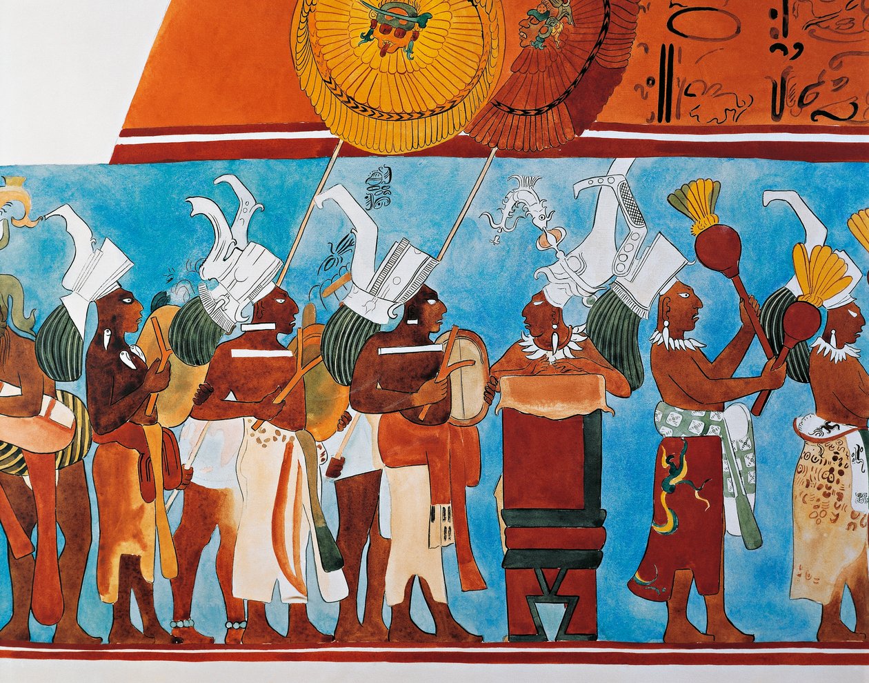 Bonampak 壁画的重建展示了音乐家的游行（壁画） 作者 玛雅人