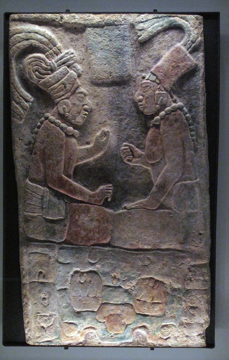 古典时期末期，公元600-900年，乌斯马辛塔，埃尔奇科扎波特（El Chicozapote），坐着的两个人 作者 玛雅人