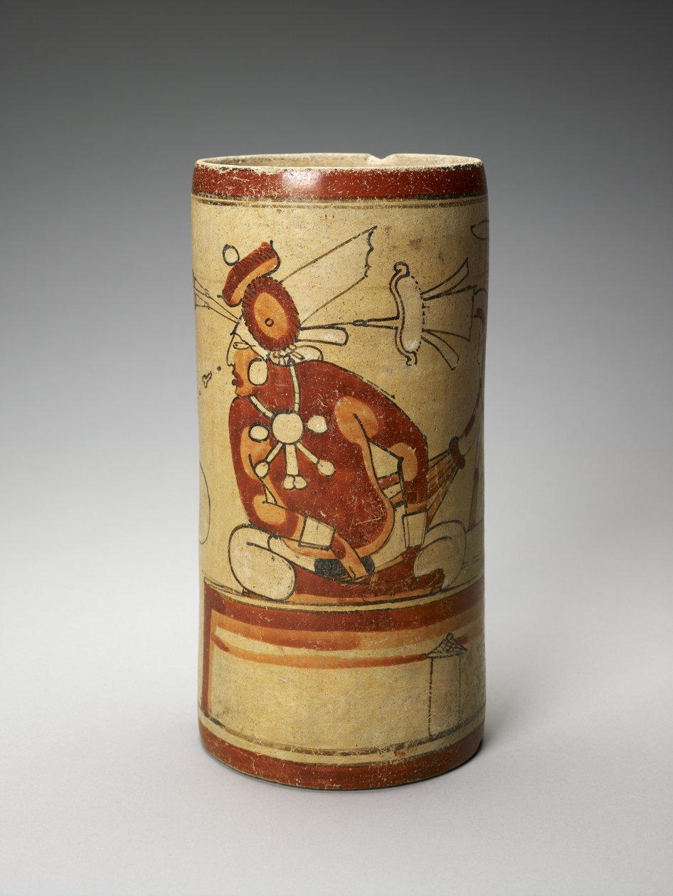 带展示场景的花瓶，公元 600-900 年（陶器） 作者 玛雅人