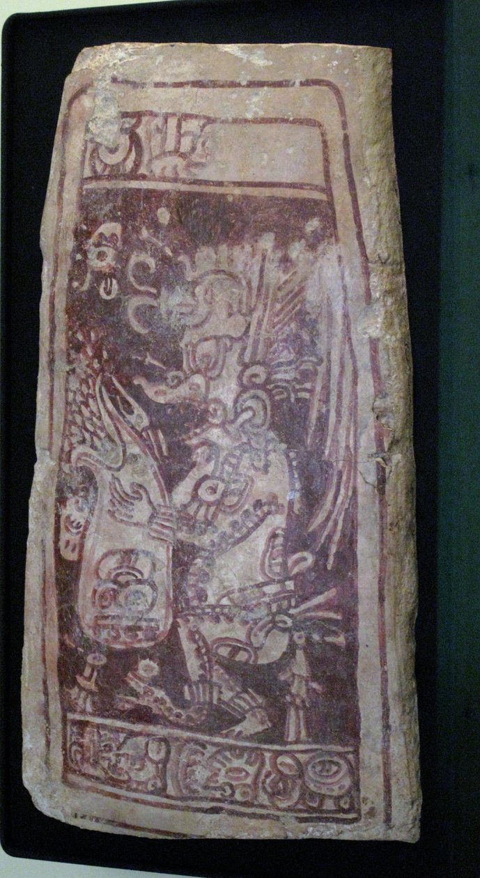地窖盖，上面有上帝K的画作“ Awiil和象形文字，尤卡坦半岛Chenes地区，古典晚期，公元600-900年 作者 玛雅人