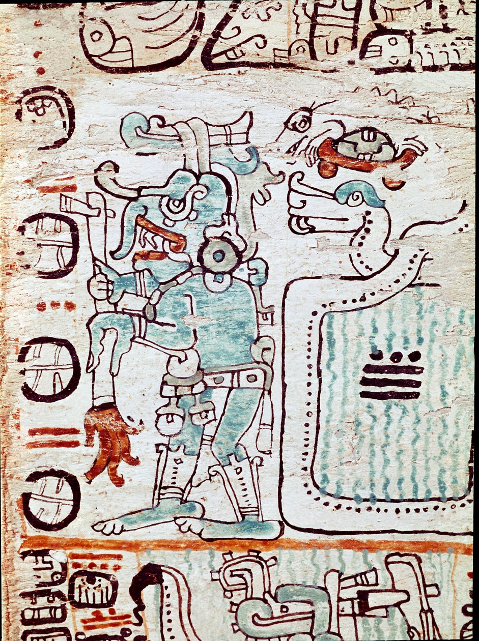马德里法典或法典 tro cortesianus，涉及星座和占星术表，由 Hernan Cortes（1485-1547）在西班牙撰写。 彩绘微缩模型 作者 玛雅玛雅人