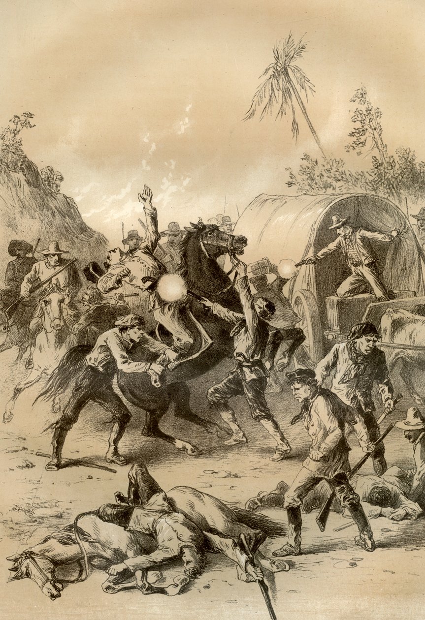 被野蛮人袭击的黄金护卫队，澳大利亚，1879年 作者 麦克法兰和埃斯金