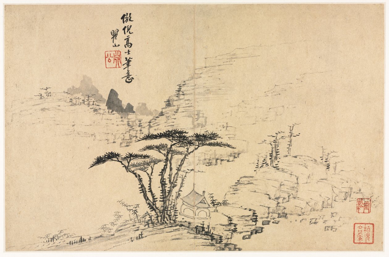 模仿古代大师的各种风格的风景画 作者 梅青