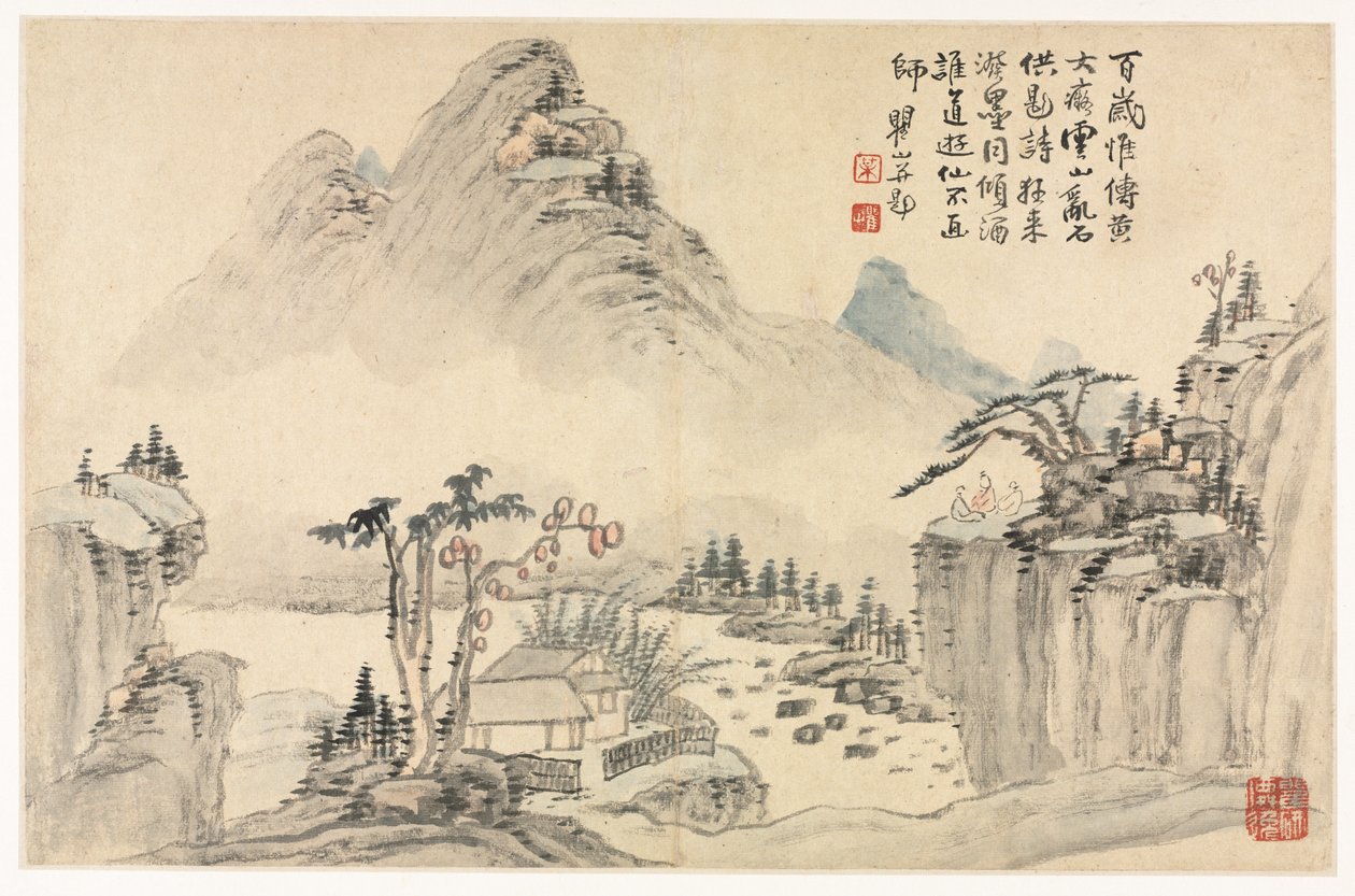 仿照古代大师的各种风格的风景画，1690年。 作者 梅青