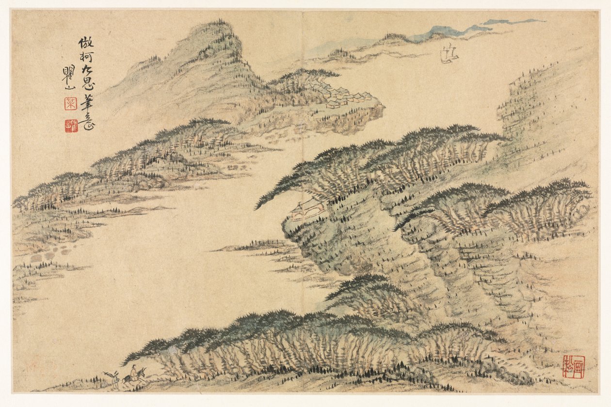 仿照古代大师的各种风格的风景画，1690年。 作者 梅青