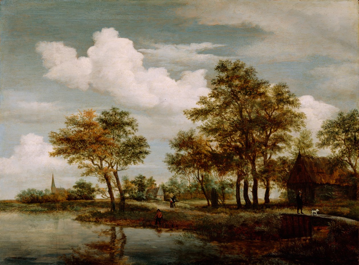 河景，1658年（橡木板上的油） 作者 迈德特·霍贝玛