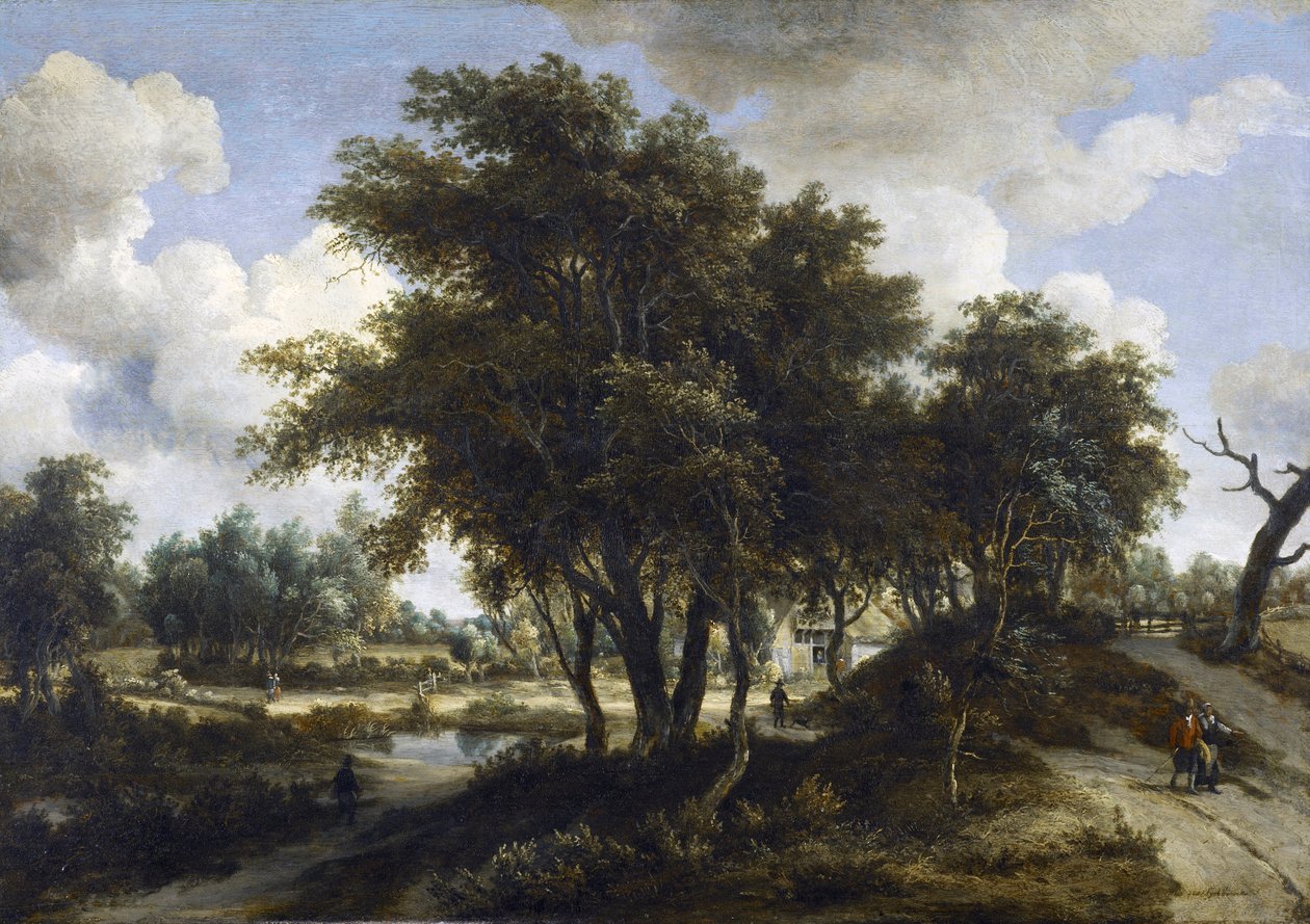 小屋，c.1663（橡木板上的油） 作者 迈德特·霍贝玛