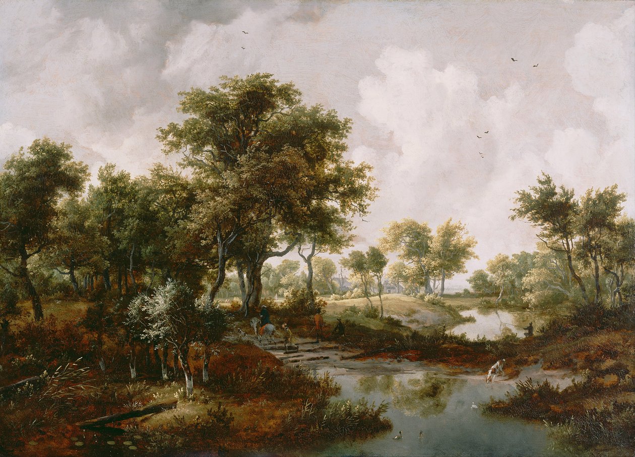 树木繁茂的风景，1667年 作者 迈德特·霍贝玛
