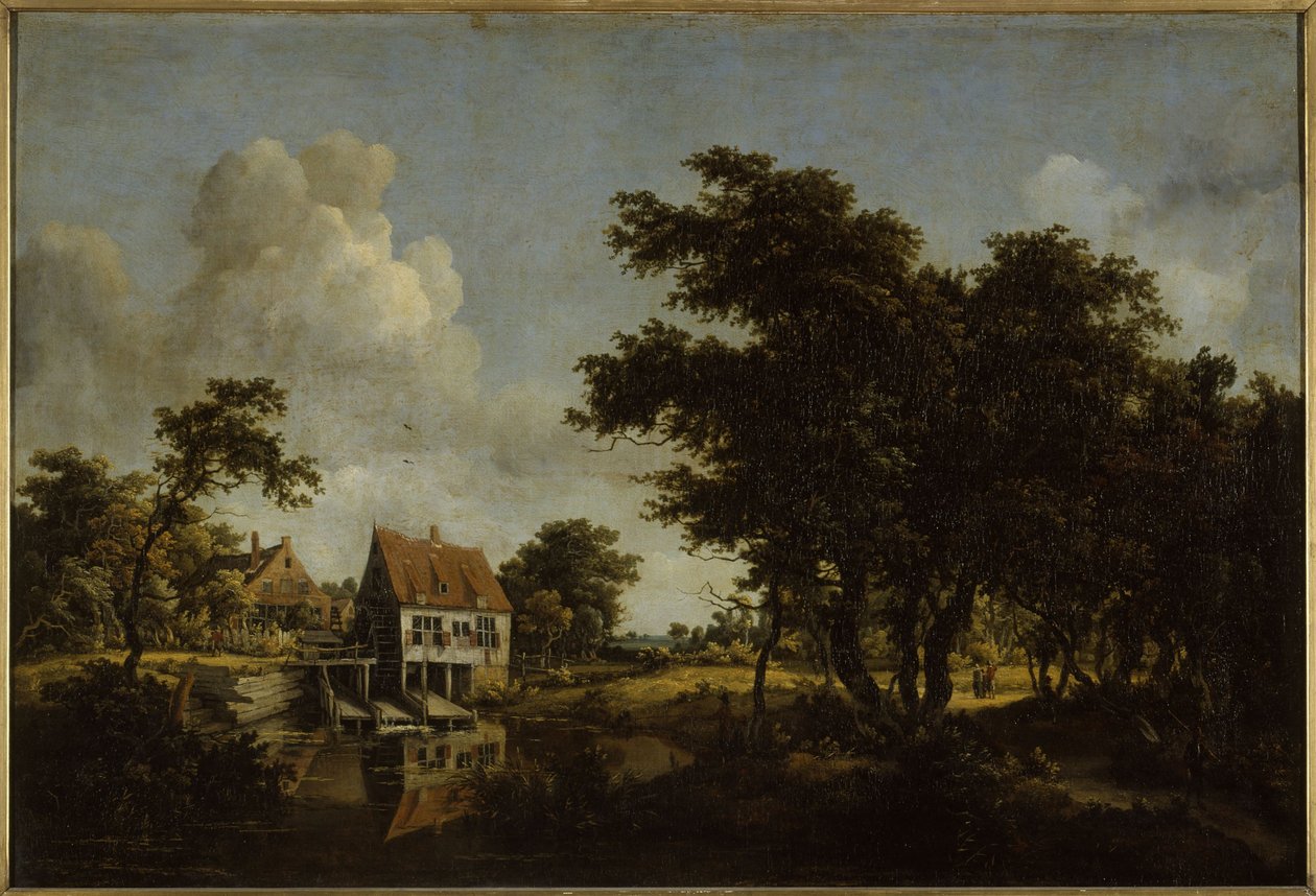 磨坊，1664 年至 1668 年间（油画） 作者 迈德特·霍贝玛