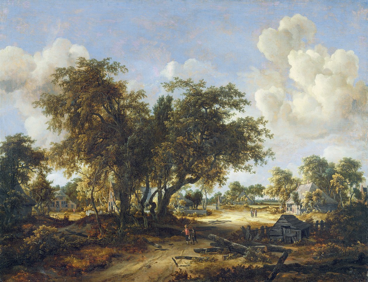 树木繁茂的景观与小屋，1665年 作者 迈德特·霍贝玛