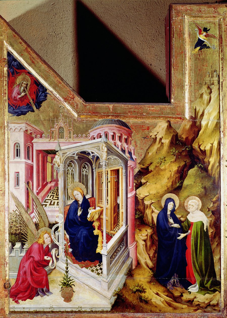 Chartreuse de Champmol的祭坛画，左手边描绘了报喜和探视，c.1393-99 作者 梅尔基奥·布罗德拉兰