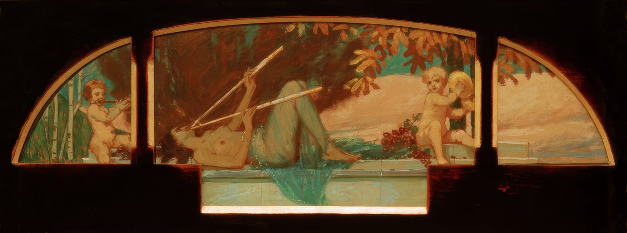 Allegorie des Herbstes (Satyrmusik mit einer Doppelauloi blasenden Nymphe) 作者 梅尔基奥·莱希特