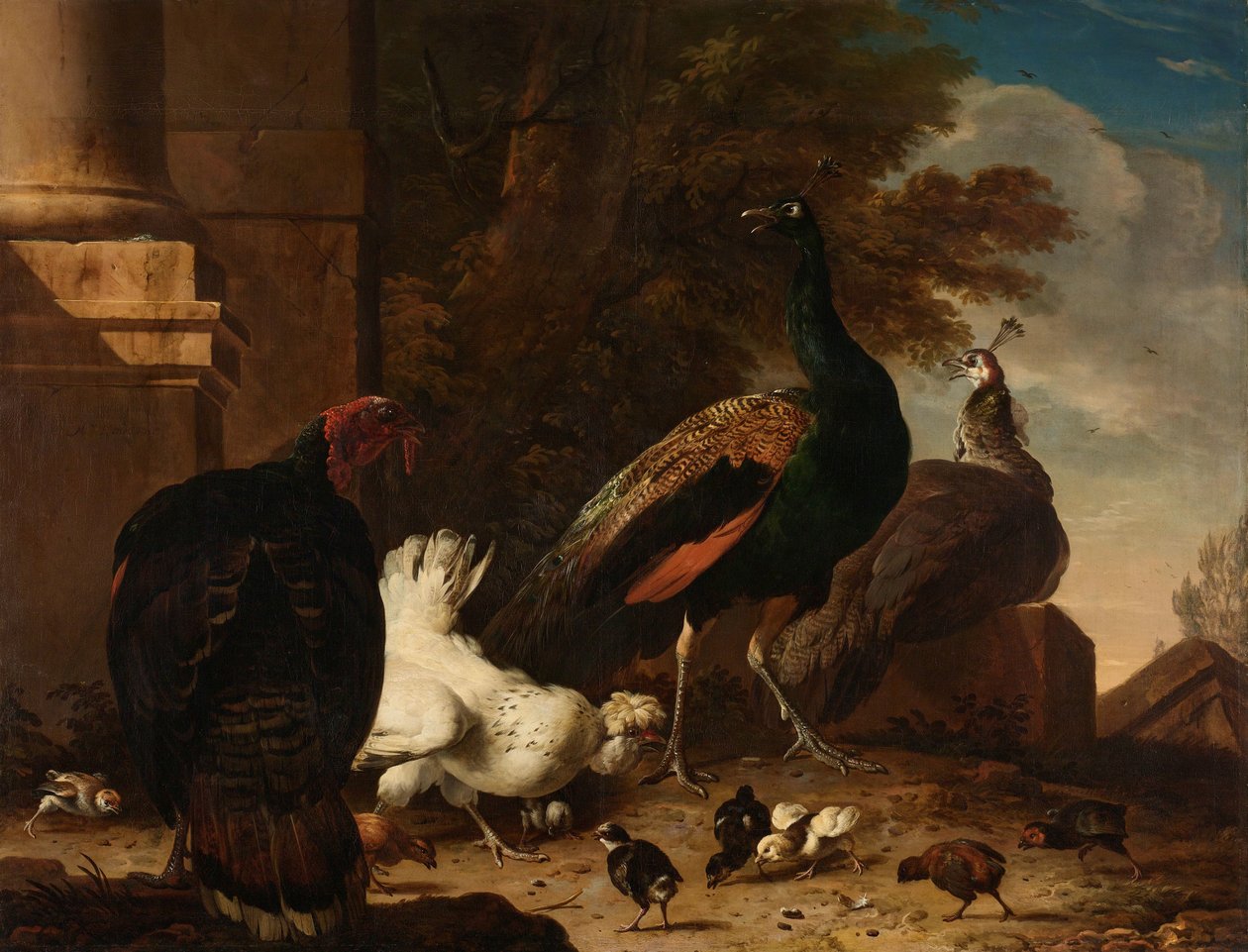 母鸡与孔雀和火鸡 作者 Melchior d'Hondecoeter