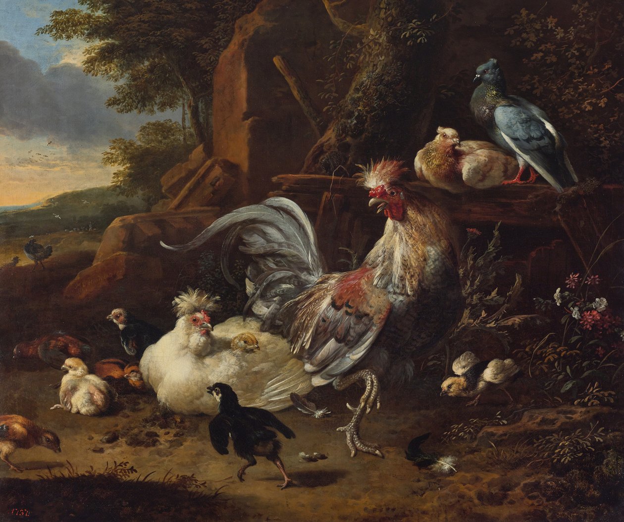 院子里的公鸡、母鸡和其他家禽 作者 Melchior d'Hondecoeter