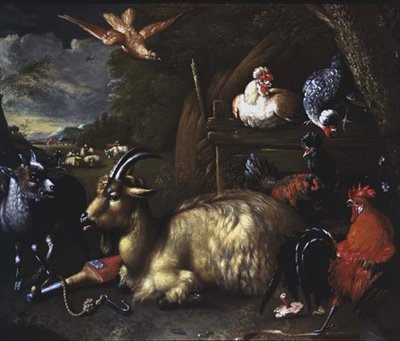 景观中的山羊与其他动物和鸟类 作者 Melchior de (school of) Hondecoeter
