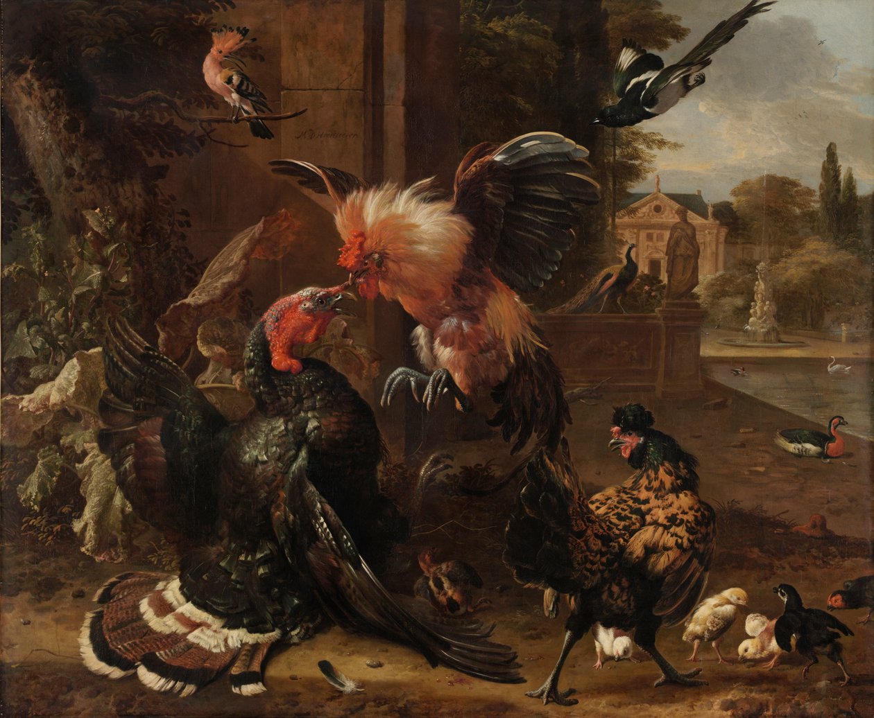 公鸡与土耳其的战斗c。 1680。 作者 Melchior de Hondecoeter